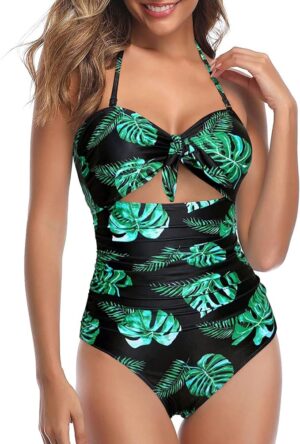 🌸Monokini con control de abdomen halter anudado frontal MOD:M849