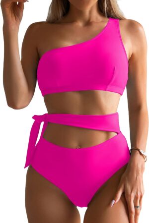 🌸Bikini tiro alto un hombro lazo lateral MOD:M899