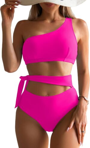 🌸Bikini tiro alto un hombro lazo lateral MOD:M899