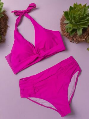 🌸Bikini .tiro alto con control de abdomen halter MOD:XL839 - Imagen 4