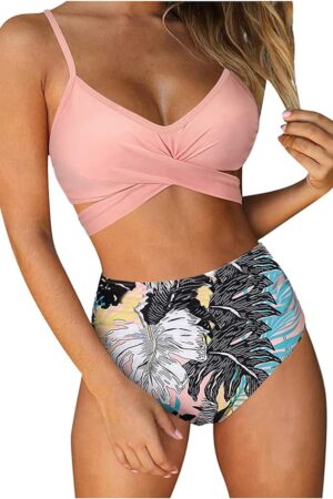 🌸Bikini .tiro alto con control de abdomen Criss cross MOD:XL841