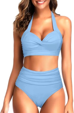 🌸Bikini tiro alto con control de abdomen halter MOD:G909 - Imagen 5