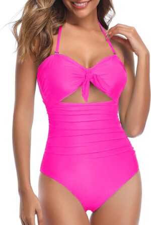 🌸Monokini con control de abdomen ahuecado central anudado halter MOD:G1042