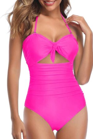 🌸Monokini con control de abdomen ahuecado central anudado halter MOD:G1042