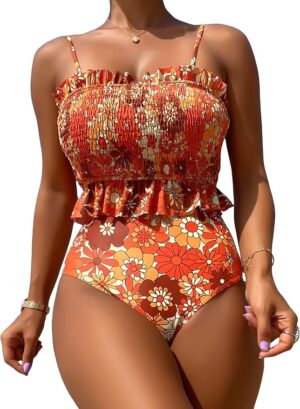 🌸Bikini tiro alto drapeado con volantes MOD:M948