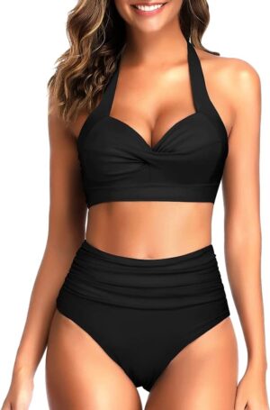🌸Bikini tiro alto con control de abdomen halter MOD:G1090 - Imagen 4